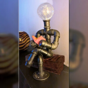Industrial "Woman Reading a Book" Pipe Lamp with Dimmer