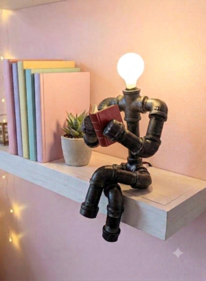 Industrial "Woman Reading a Book" Pipe Lamp with Dimmer